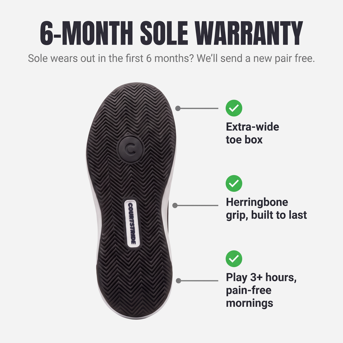CourtStride V3 6-month sole warranty