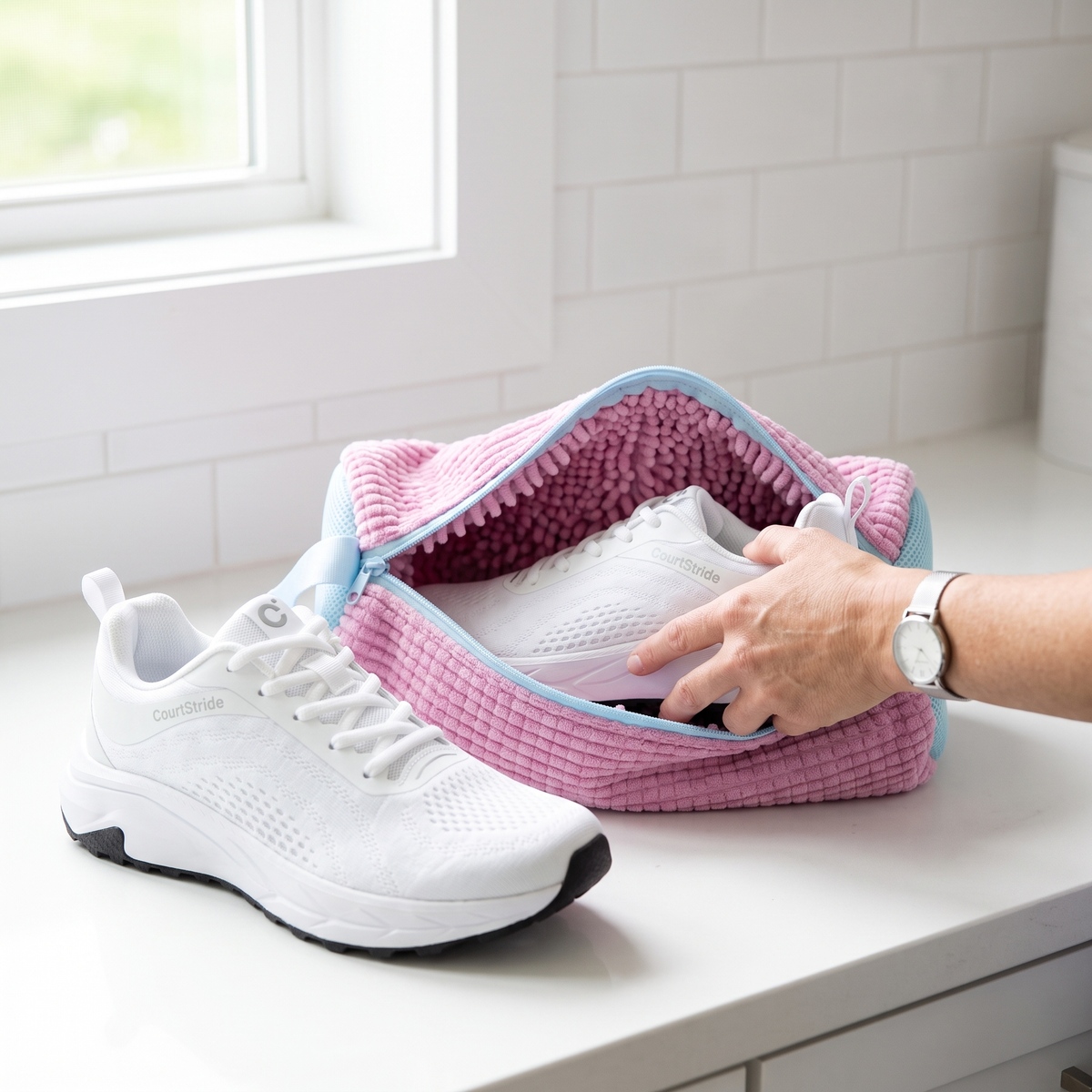 CourtStride Premier going into the Shoe Washing Bag