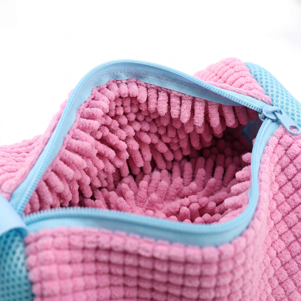 Close-up of the plush chenille lining